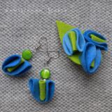 Broszka z kolczykami - Niebieski Kwiat SEHER