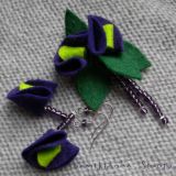 Broszka z kolczykami - Fioletowy Kwiat ERESTU